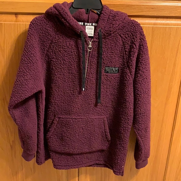 PINK Victoria's Secret Jackets & Blazers - PINK small maroon quarter zip Sherpa fleece jacket